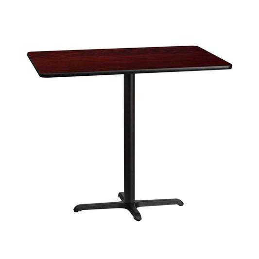 30'' x 48'' Rectangular Mahogany Laminate Table Top with 23.5'' x 29.5'' Bar Height Table Base