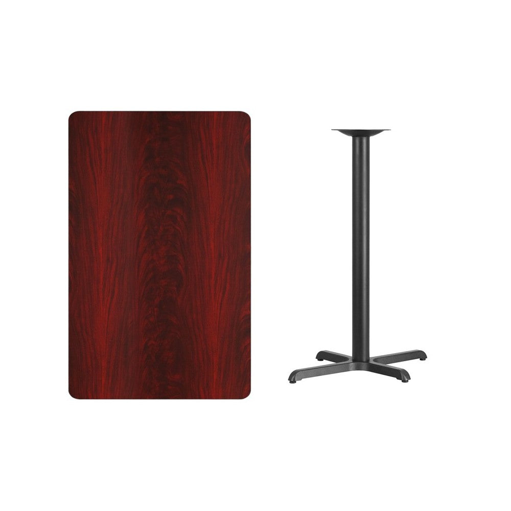 30'' x 48'' Rectangular Mahogany Laminate Table Top with 23.5'' x 29.5'' Bar Height Table Base