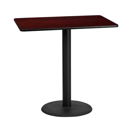 30'' x 48'' Rectangular Mahogany Laminate Table Top with 24'' Round Bar Height Table Base