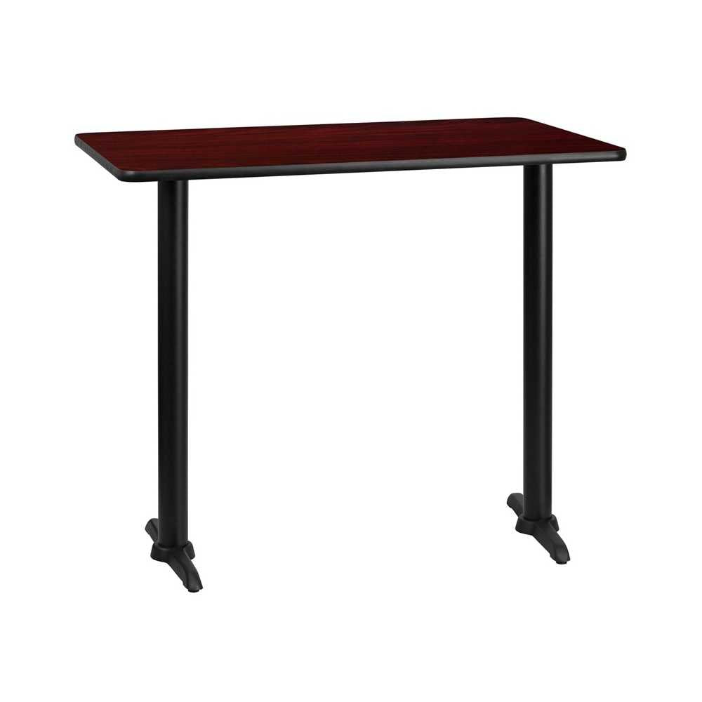 30'' x 48'' Rectangular Mahogany Laminate Table Top with 5'' x 22'' Bar Height Table Bases