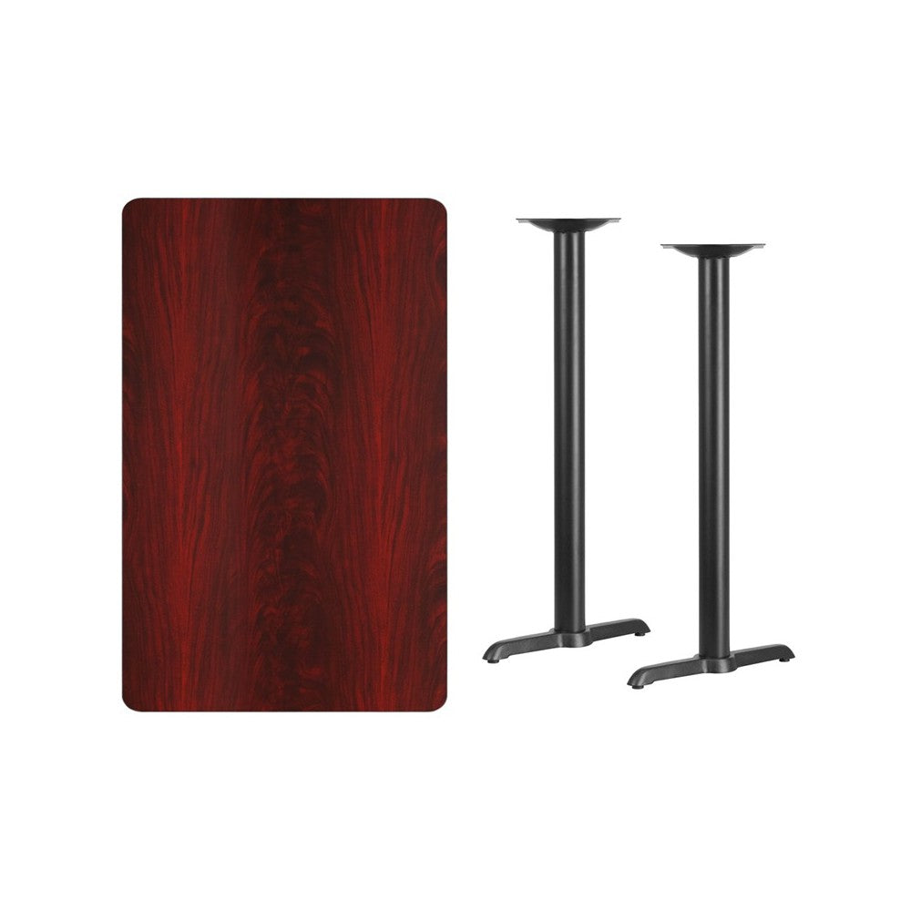 30'' x 48'' Rectangular Mahogany Laminate Table Top with 5'' x 22'' Bar Height Table Bases