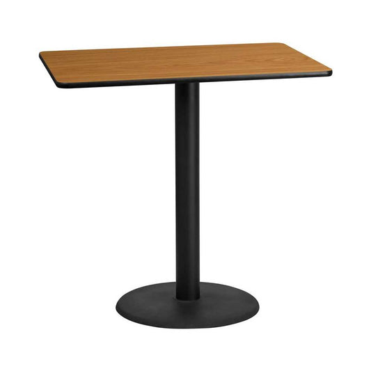 30'' x 48'' Rectangular Natural Laminate Table Top with 24'' Round Bar Height Table Base