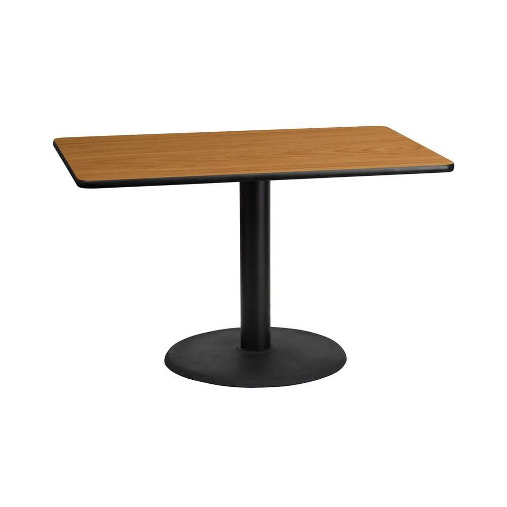 30'' x 48'' Rectangular Natural Laminate Table Top with 24'' Round Table Height Base