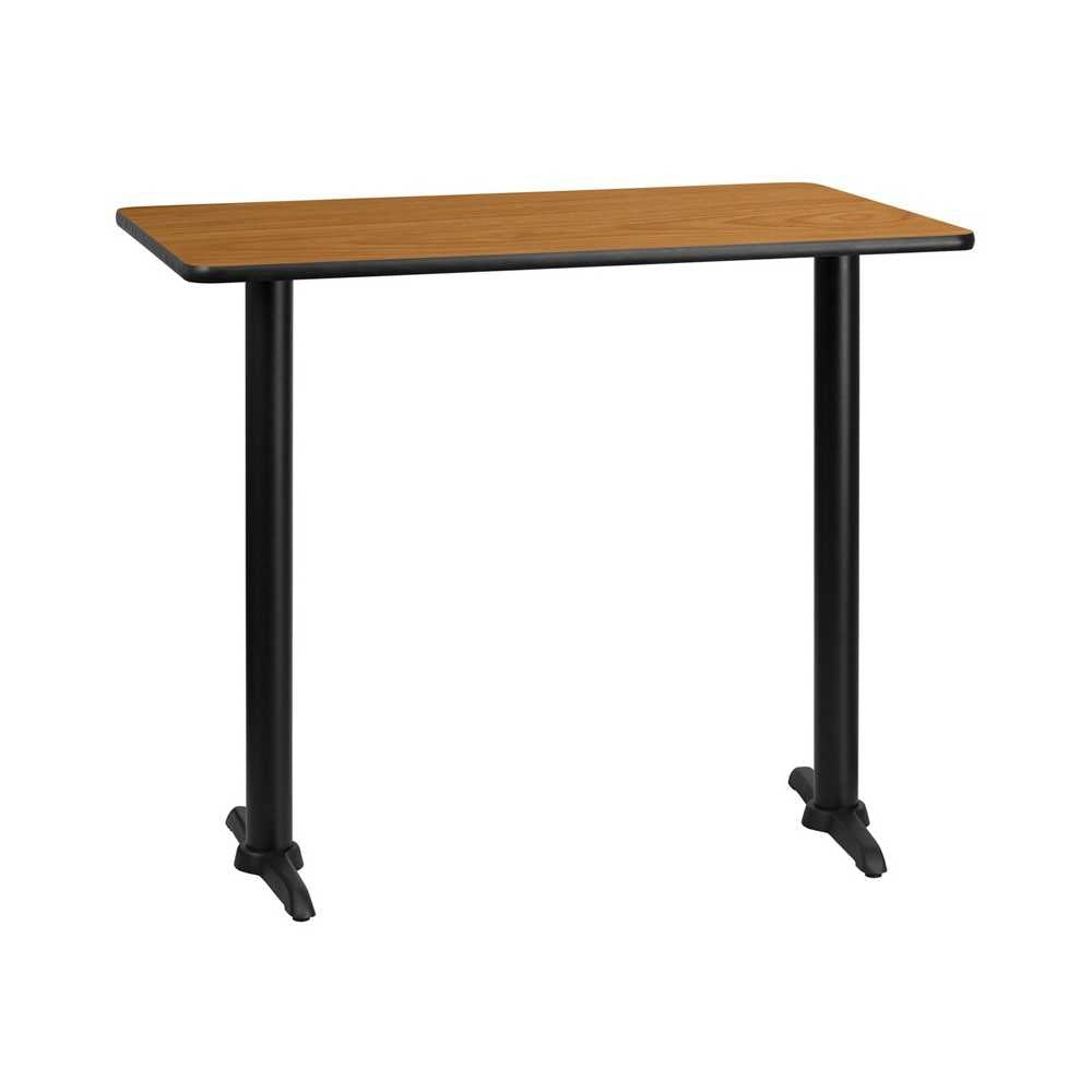 30'' x 48'' Rectangular Natural Laminate Table Top with 5'' x 22'' Bar Height Table Bases