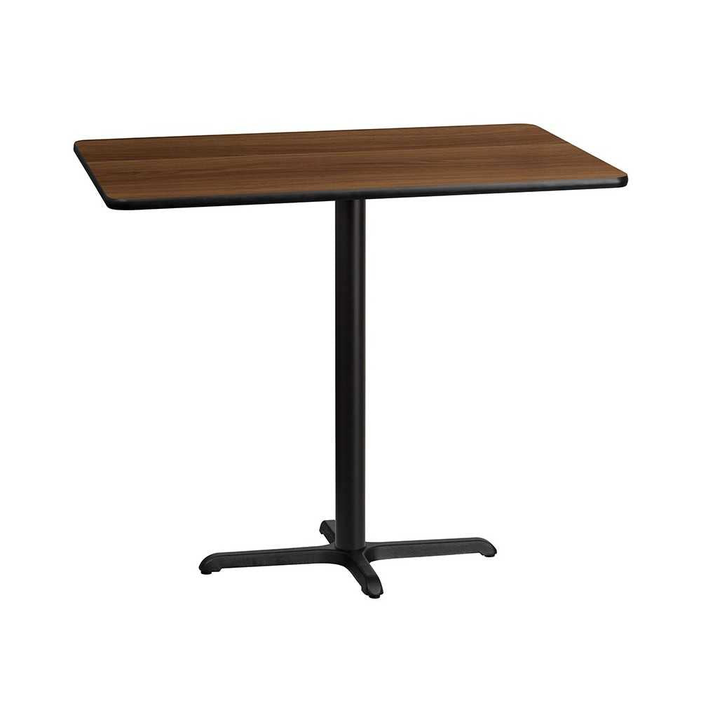 30'' x 48'' Rectangular Walnut Laminate Table Top with 23.5'' x 29.5'' Bar Height Table Base