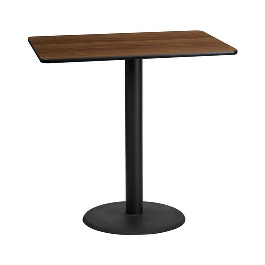 30'' x 48'' Rectangular Walnut Laminate Table Top with 24'' Round Bar Height Table Base