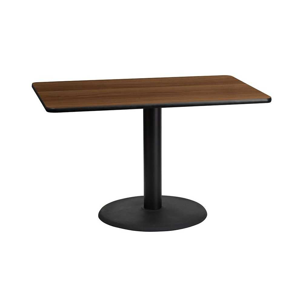 30'' x 48'' Rectangular Walnut Laminate Table Top with 24'' Round Table Height Base