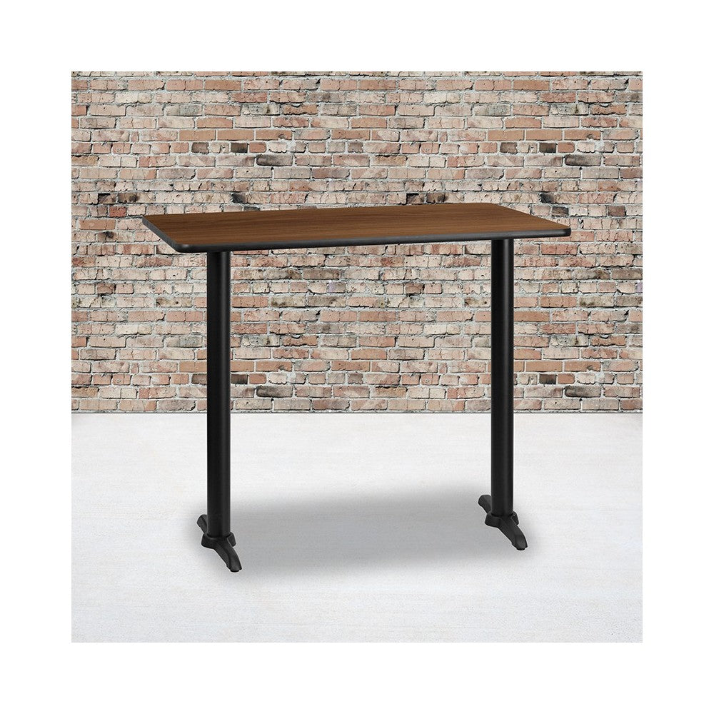 30'' x 48'' Rectangular Walnut Laminate Table Top with 5'' x 22'' Bar Height Table Bases