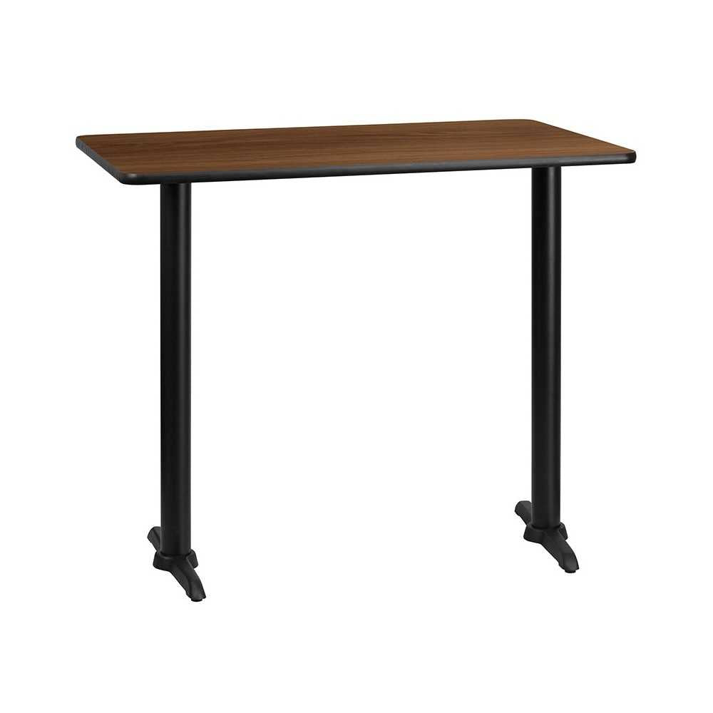 30'' x 48'' Rectangular Walnut Laminate Table Top with 5'' x 22'' Bar Height Table Bases