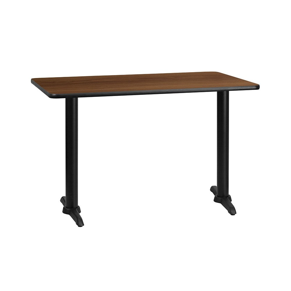 30'' x 48'' Rectangular Walnut Laminate Table Top with 5'' x 22'' Table Height Bases