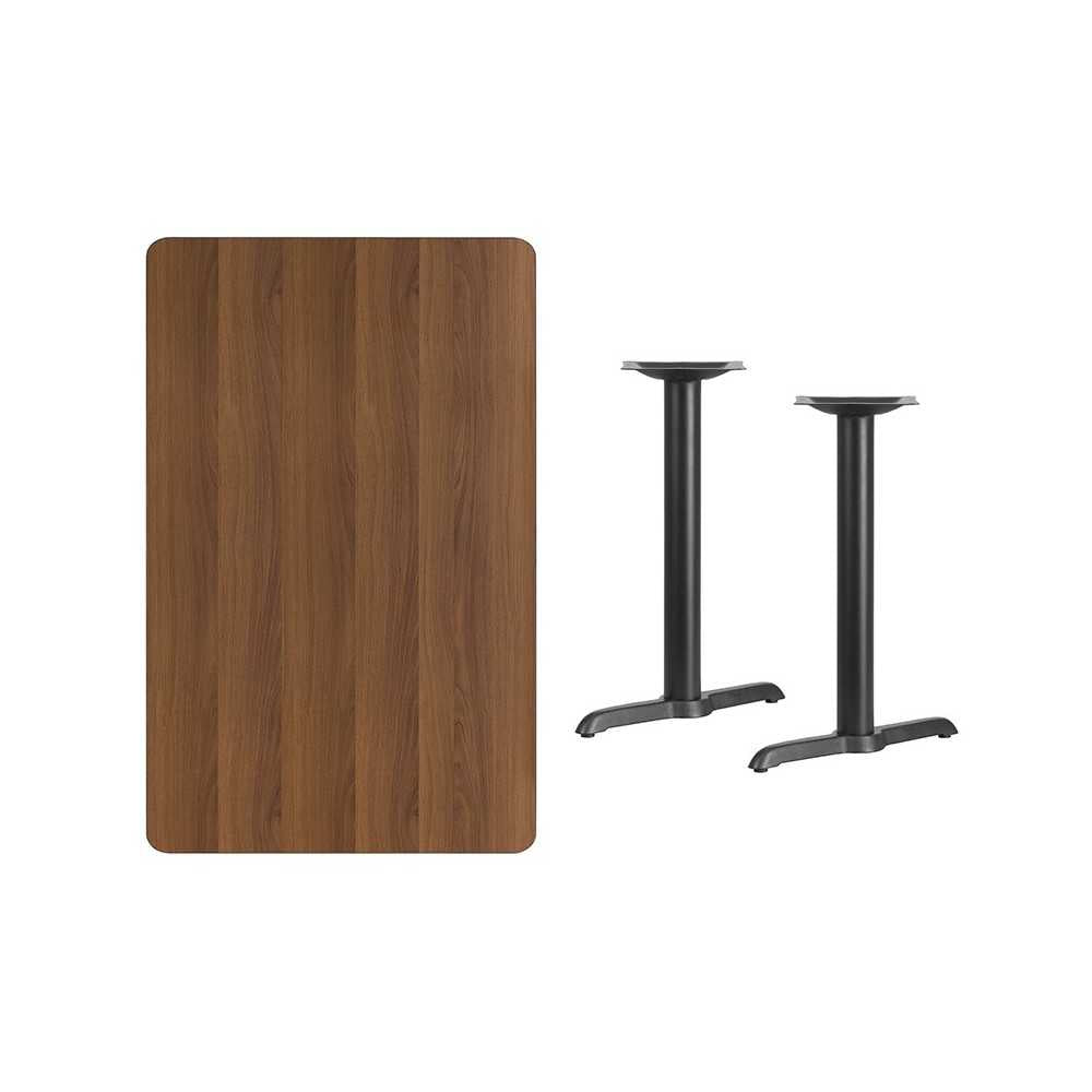 30'' x 48'' Rectangular Walnut Laminate Table Top with 5'' x 22'' Table Height Bases