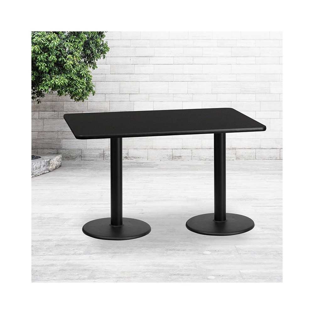 30'' x 60'' Rectangular Black Laminate Table Top with 18'' Round Table Height Bases