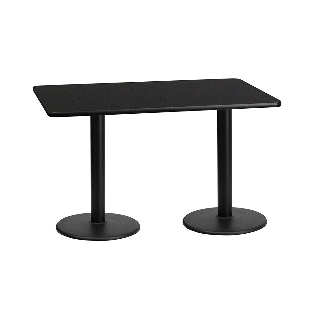 30'' x 60'' Rectangular Black Laminate Table Top with 18'' Round Table Height Bases