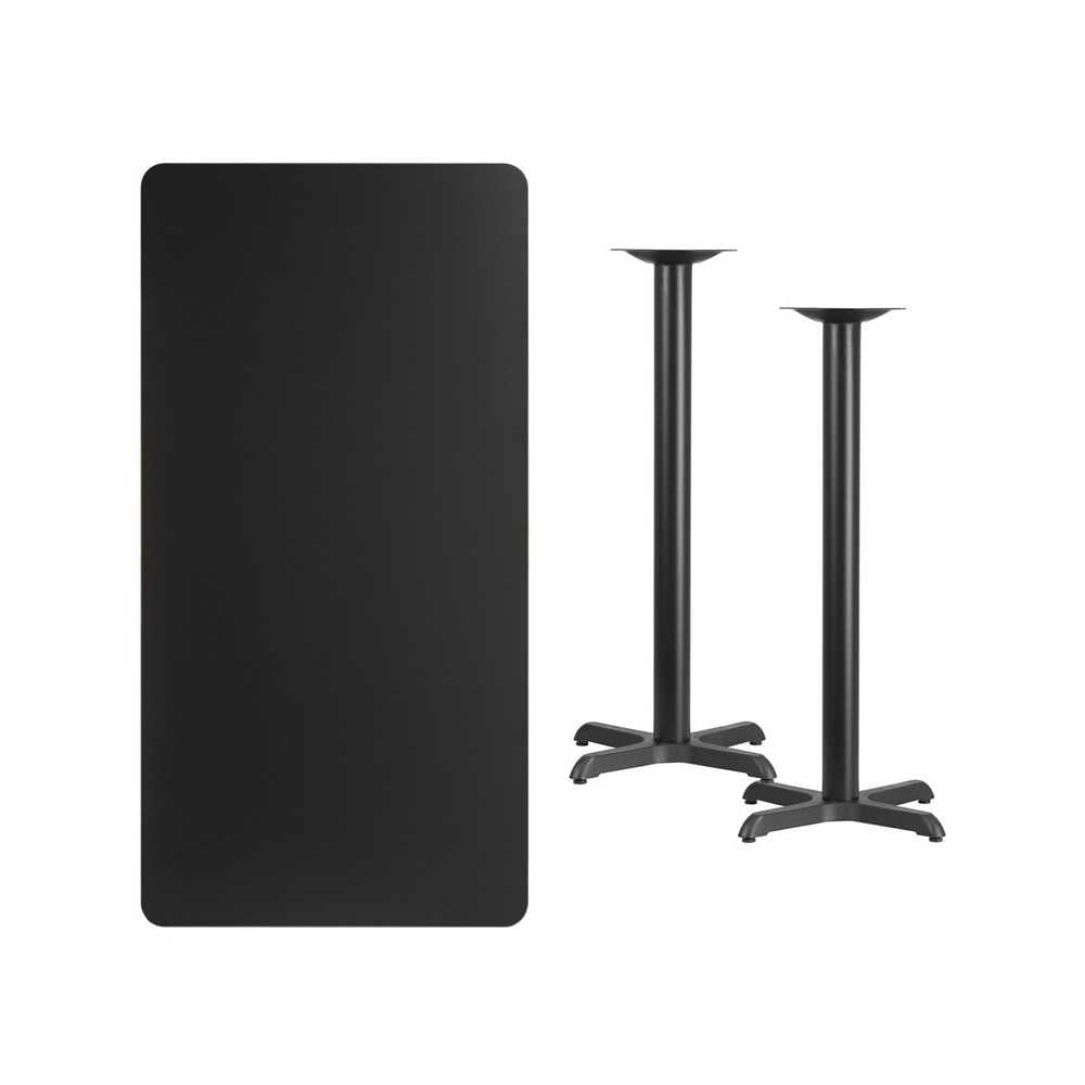 30'' x 60'' Rectangular Black Laminate Table Top with 22'' x 22'' Bar Height Table Bases