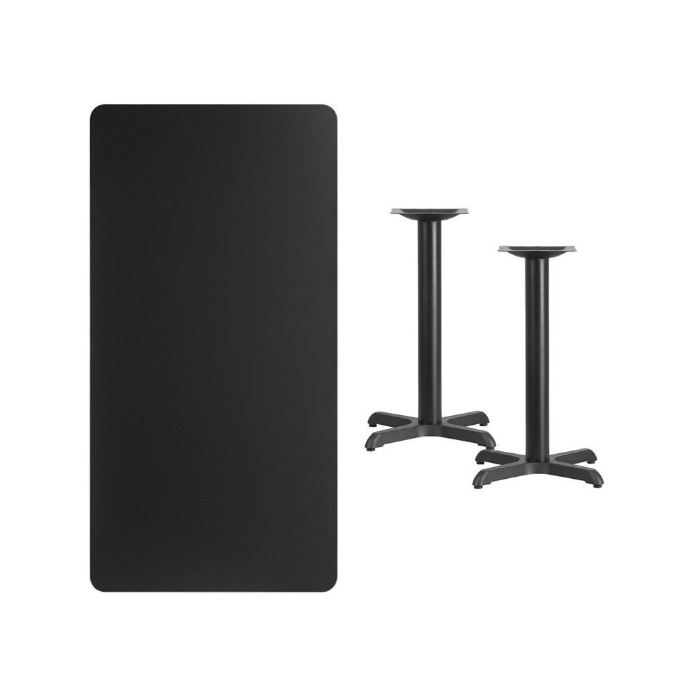 30'' x 60'' Rectangular Black Laminate Table Top with 22'' x 22'' Table Height Bases