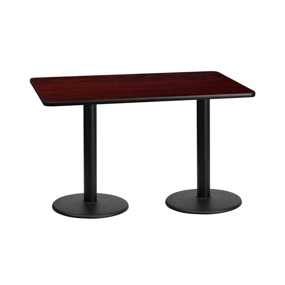 30'' x 60'' Rectangular Mahogany Laminate Table Top with 18'' Round Table Height Bases