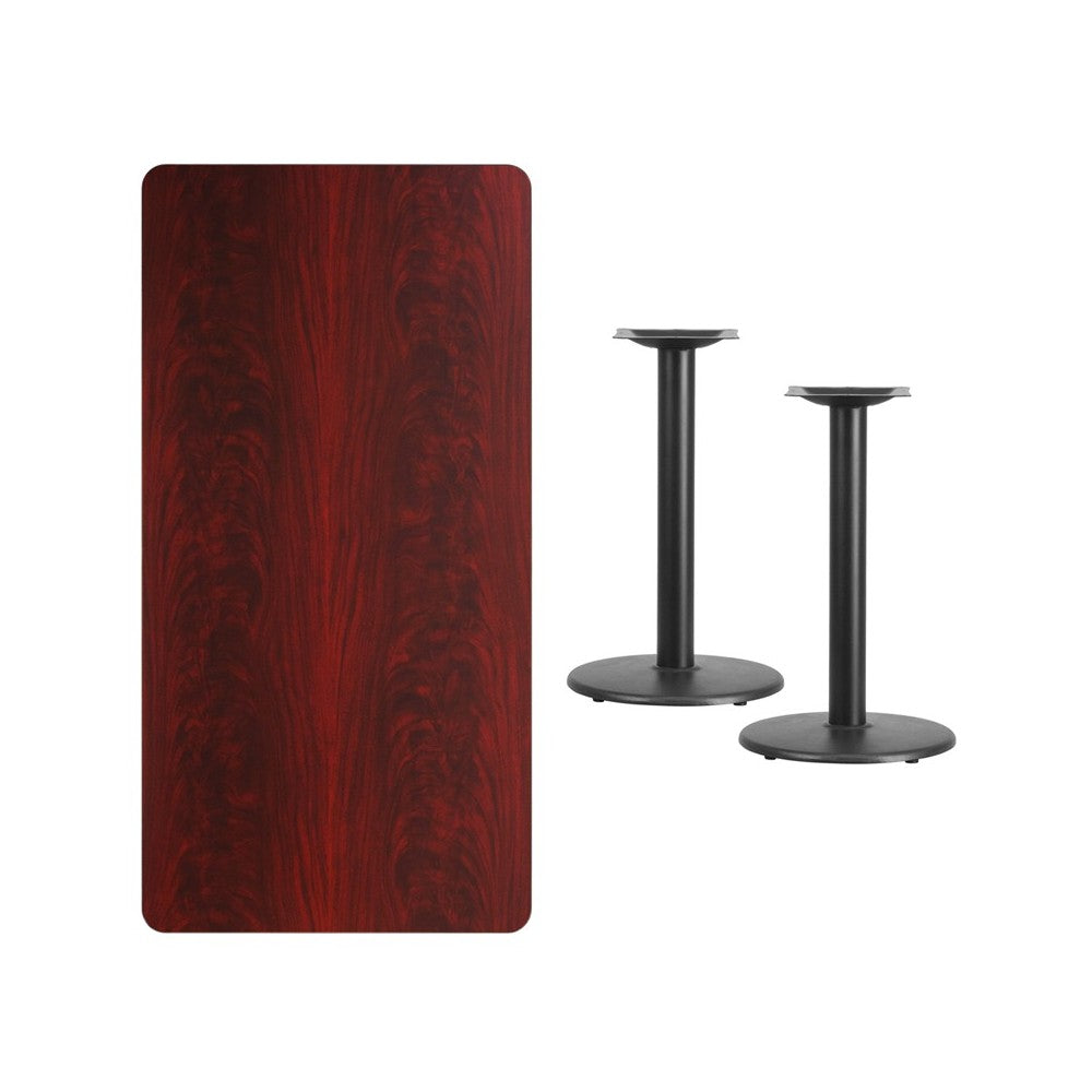 30'' x 60'' Rectangular Mahogany Laminate Table Top with 18'' Round Table Height Bases