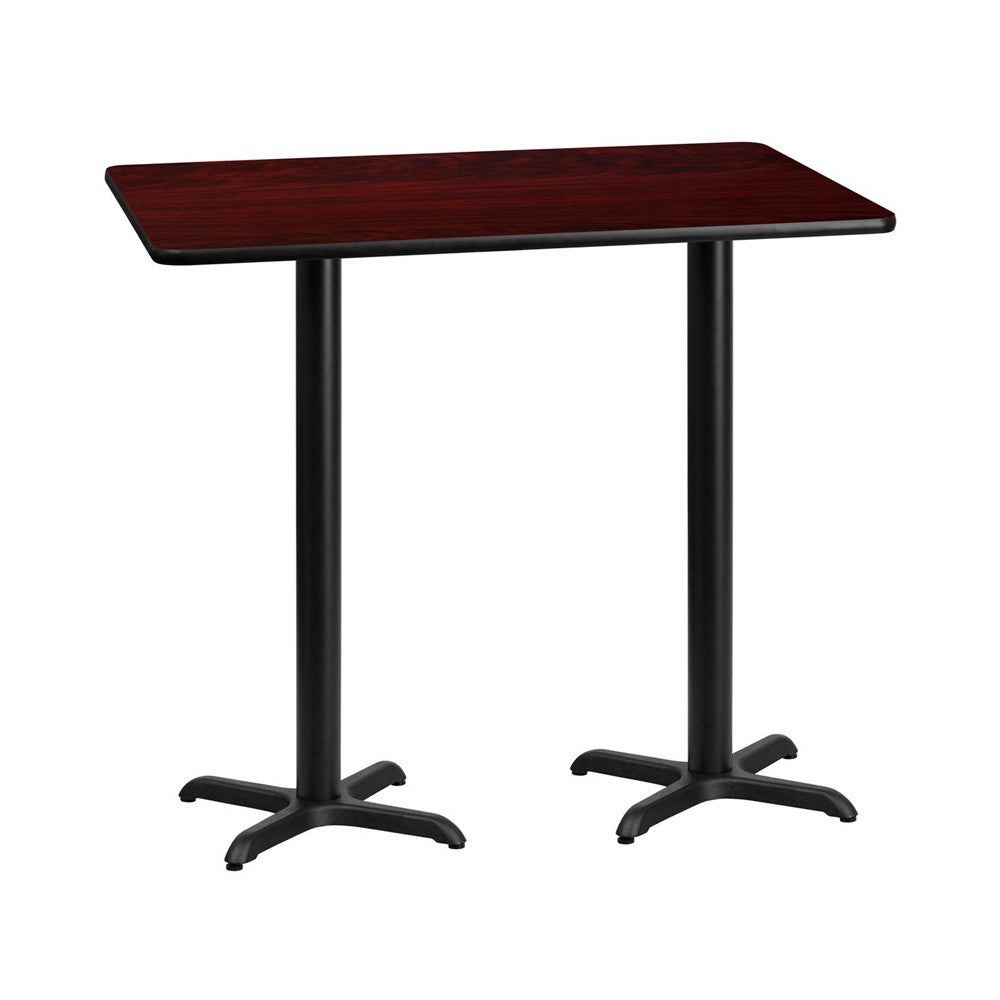 30'' x 60'' Rectangular Mahogany Laminate Table Top with 22'' x 22'' Bar Height Table Bases