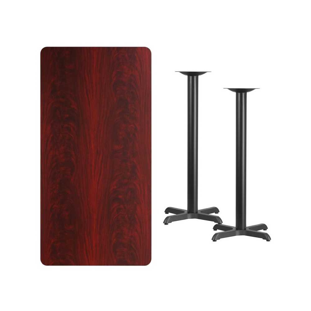 30'' x 60'' Rectangular Mahogany Laminate Table Top with 22'' x 22'' Bar Height Table Bases