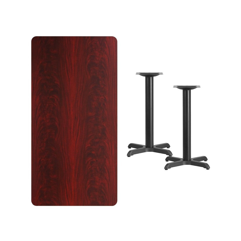 30'' x 60'' Rectangular Mahogany Laminate Table Top with 22'' x 22'' Table Height Bases