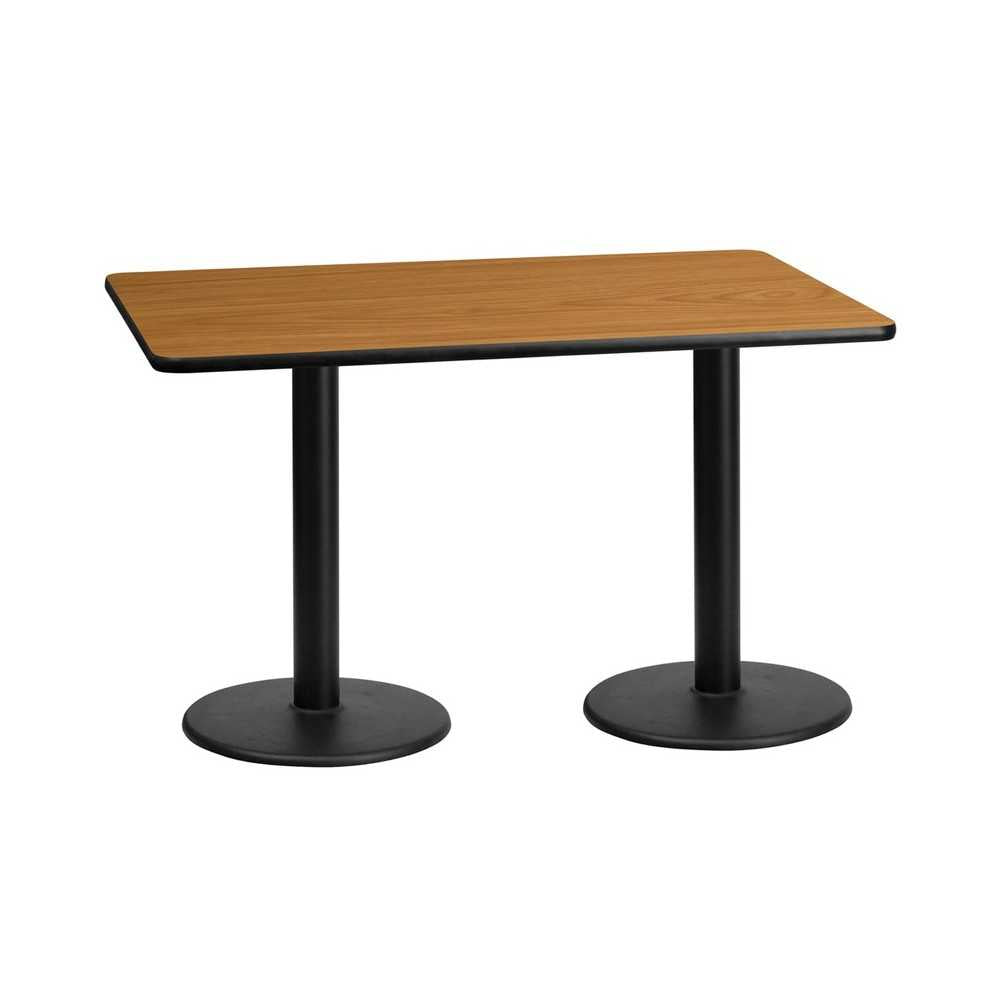 30'' x 60'' Rectangular Natural Laminate Table Top with 18'' Round Table Height Bases