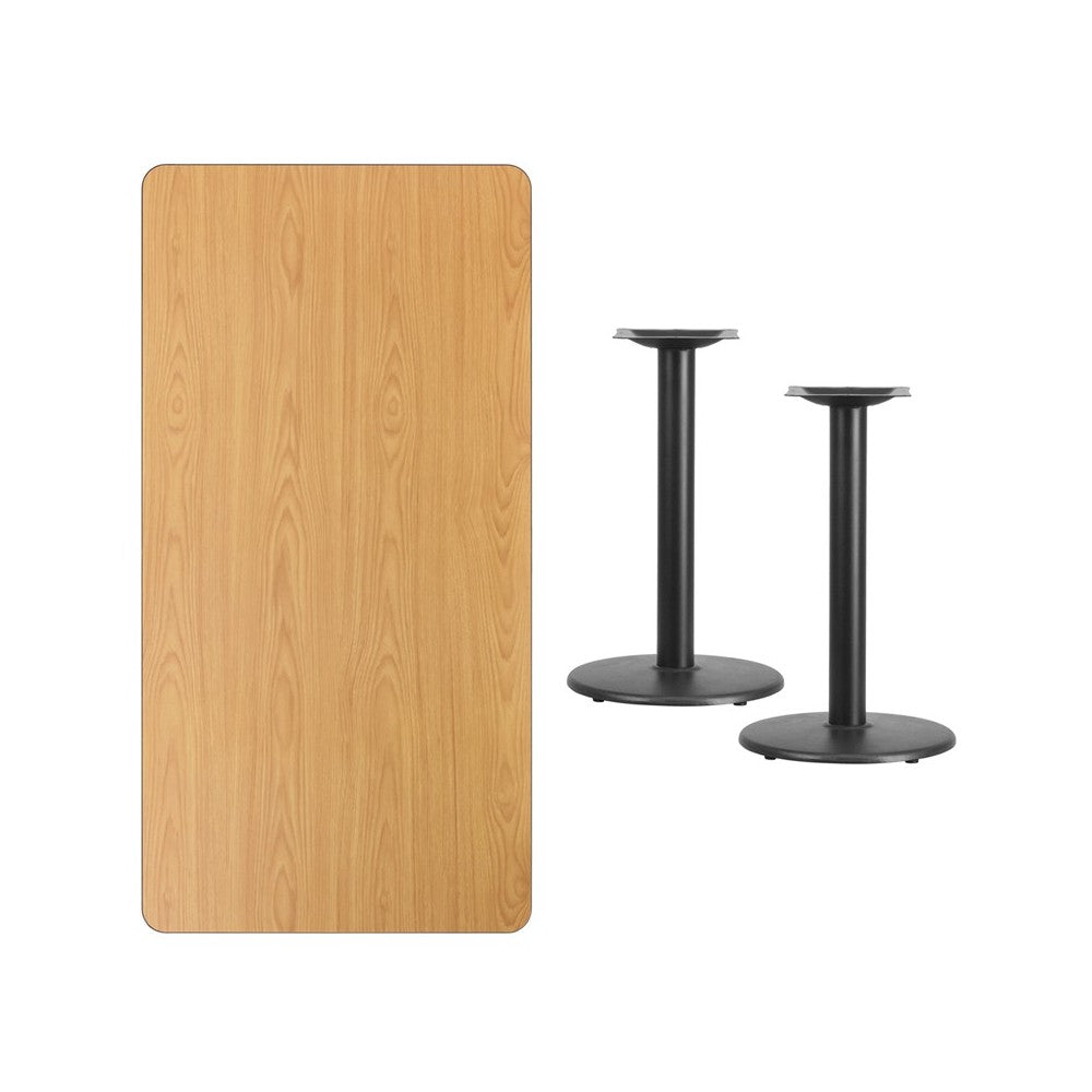 30'' x 60'' Rectangular Natural Laminate Table Top with 18'' Round Table Height Bases