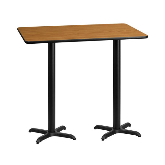 30'' x 60'' Rectangular Natural Laminate Table Top with 22'' x 22'' Bar Height Table Bases