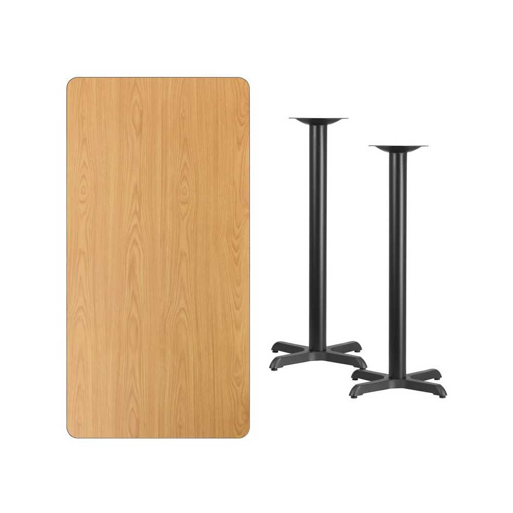 30'' x 60'' Rectangular Natural Laminate Table Top with 22'' x 22'' Bar Height Table Bases