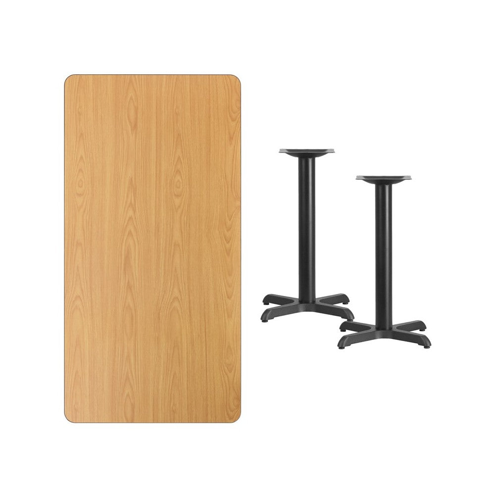 30'' x 60'' Rectangular Natural Laminate Table Top with 22'' x 22'' Table Height Bases