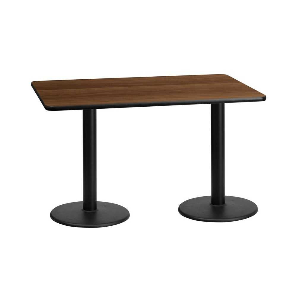 30'' x 60'' Rectangular Walnut Laminate Table Top with 18'' Round Table Height Bases