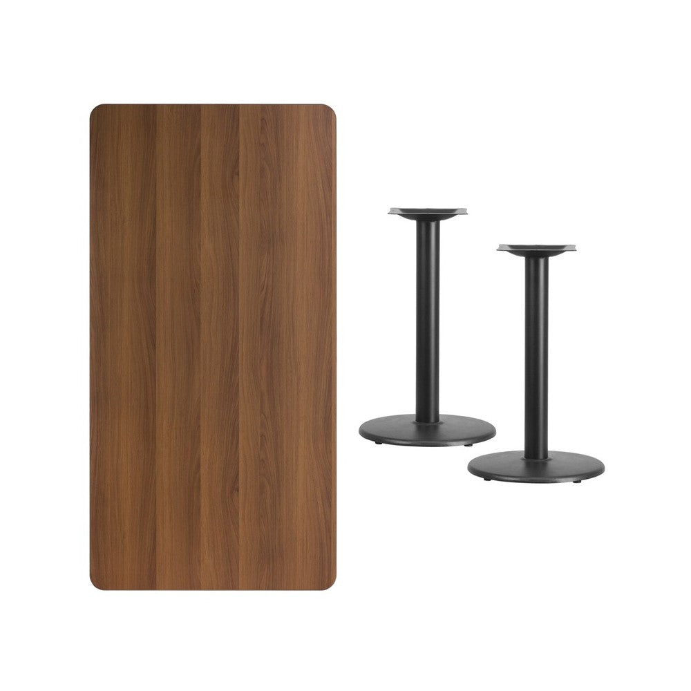 30'' x 60'' Rectangular Walnut Laminate Table Top with 18'' Round Table Height Bases