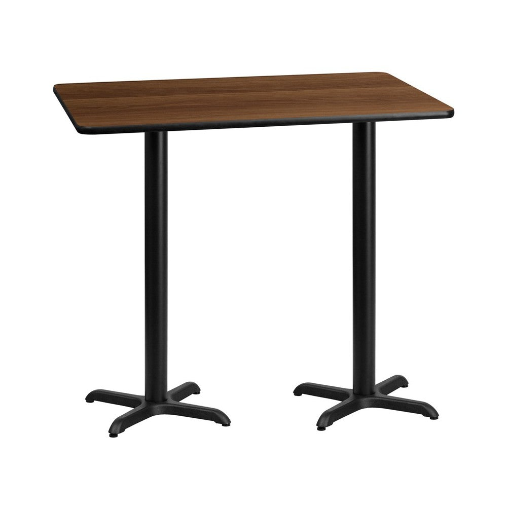 30'' x 60'' Rectangular Walnut Laminate Table Top with 22'' x 22'' Bar Height Table Bases