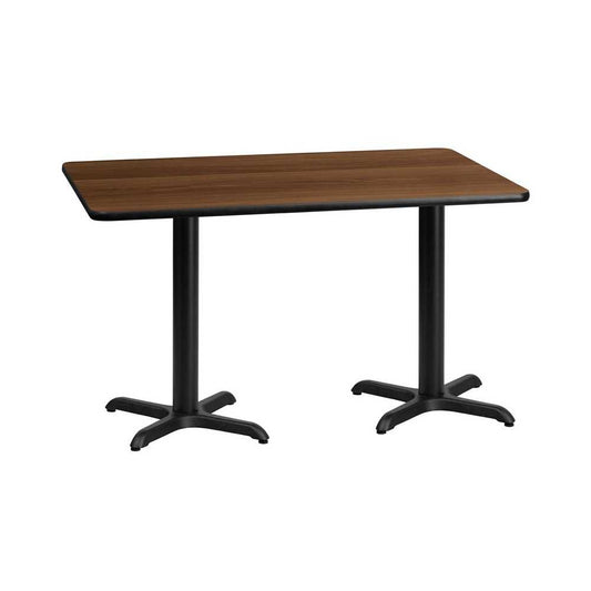 30'' x 60'' Rectangular Walnut Laminate Table Top with 22'' x 22'' Table Height Bases