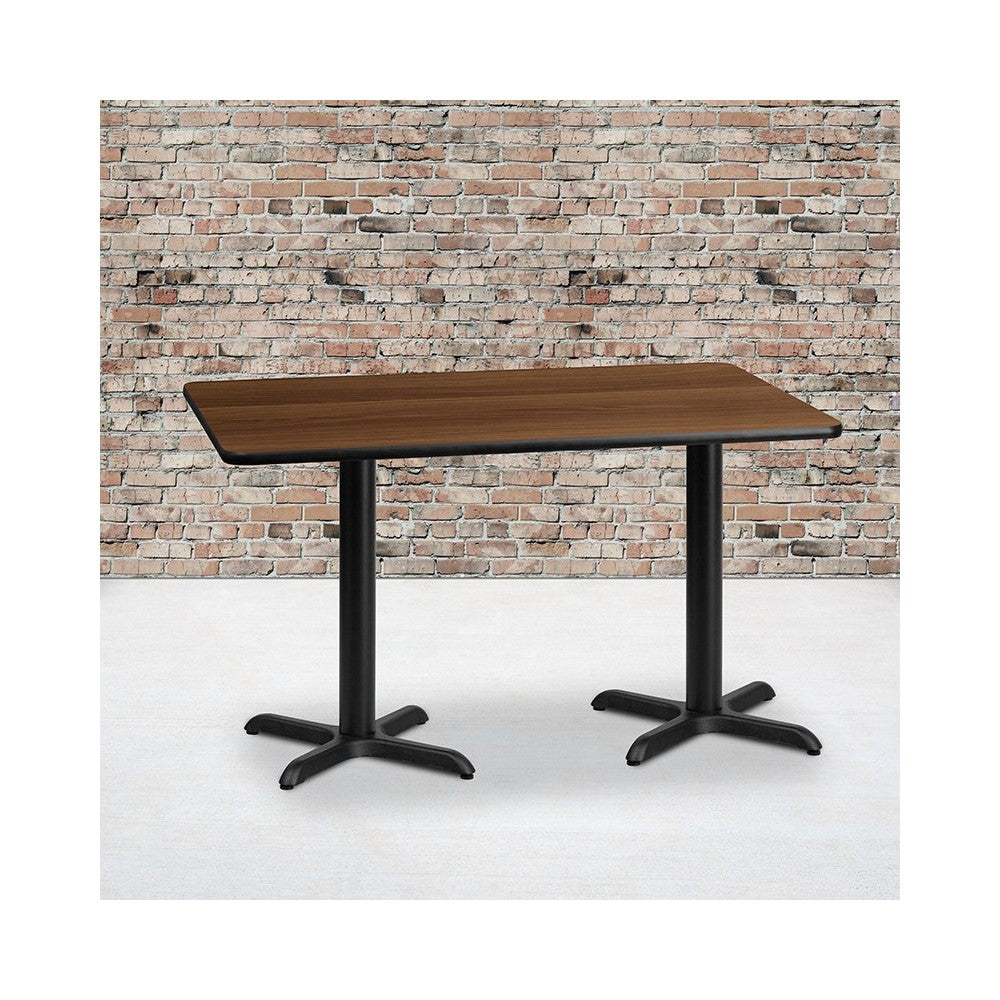 30'' x 60'' Rectangular Walnut Laminate Table Top with 22'' x 22'' Table Height Bases