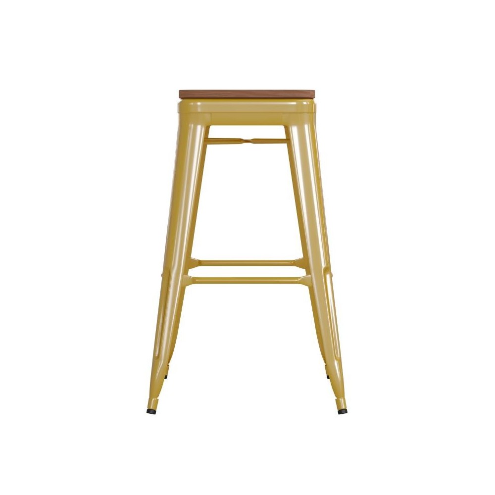 30" Yellow Stool-Teak Seat