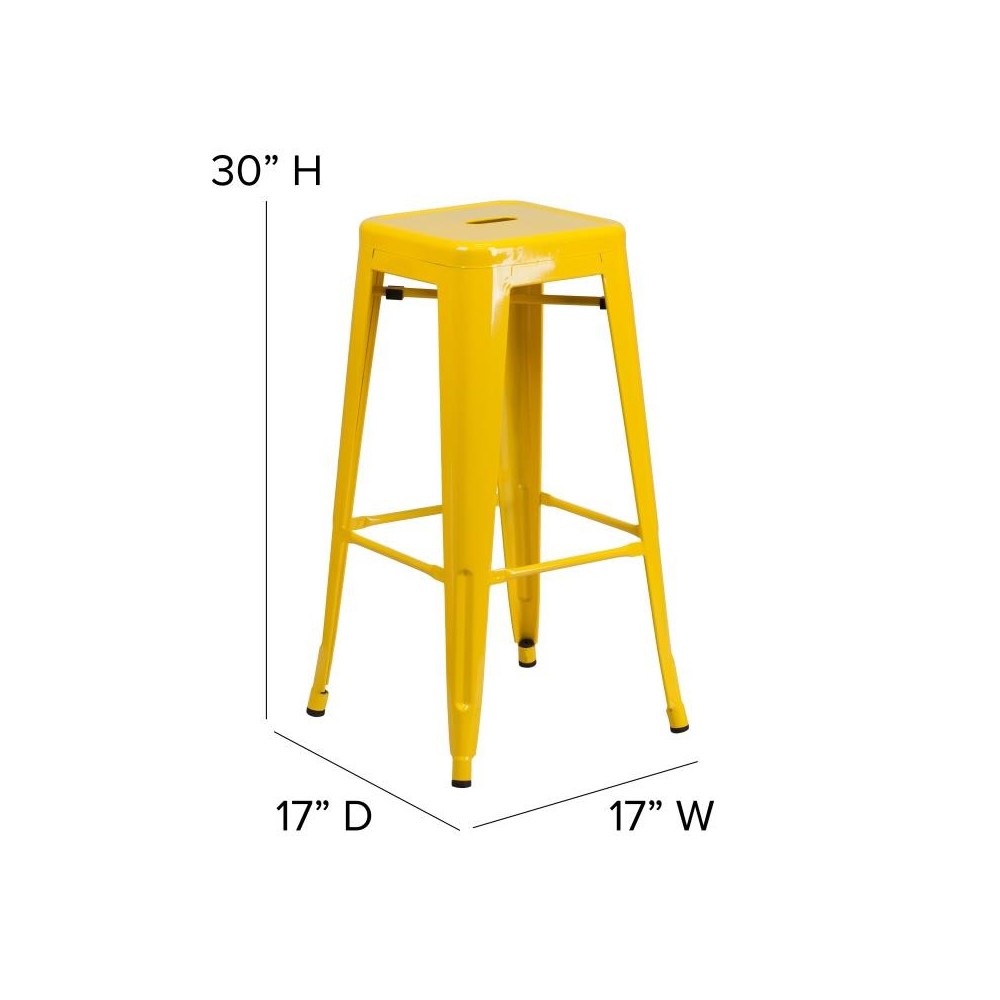 30" Yellow Stool-Teak Seat