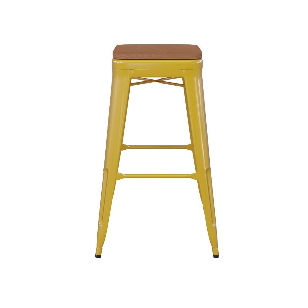 30" Yellow Stool-Teak Seat