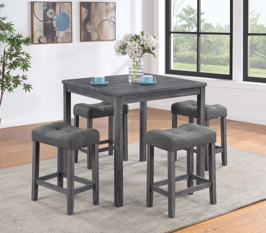 Lucian Gray 5 Piece 36" Pub Table Set with Tufted Gray Linen Stools