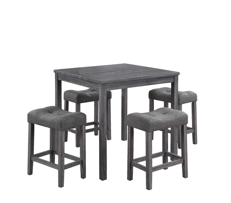 Lucian Gray 5 Piece 36" Pub Table Set with Tufted Gray Linen Stools