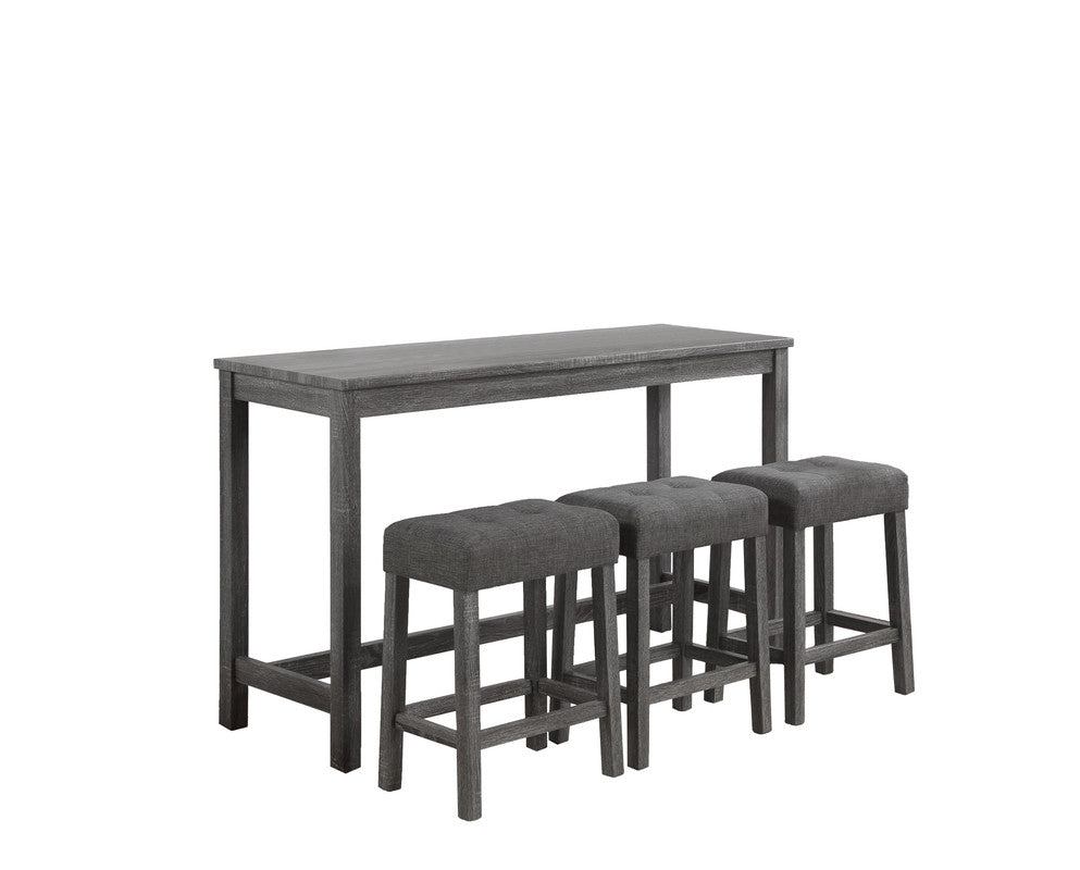 Oriana Gray 4 Piece 36" Pub Table Set with Tufted Gray Linen Stools