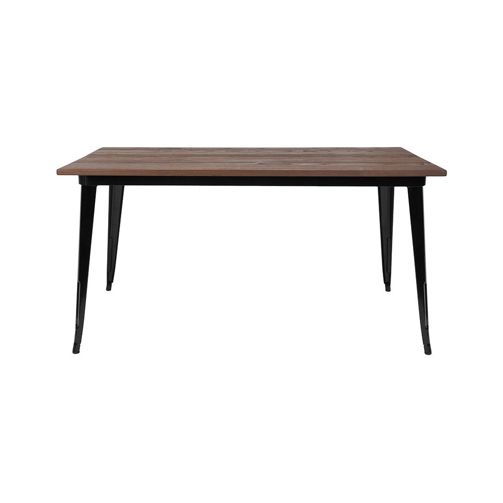 30.25" x 60" Rectangular Black Metal Indoor Table with Walnut Rustic Wood Top