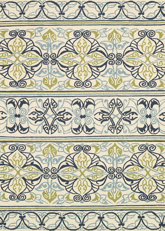 Couristan Covington Pegasus Ivory-Navy-Lime Round Rug 7'10" x 7"10"