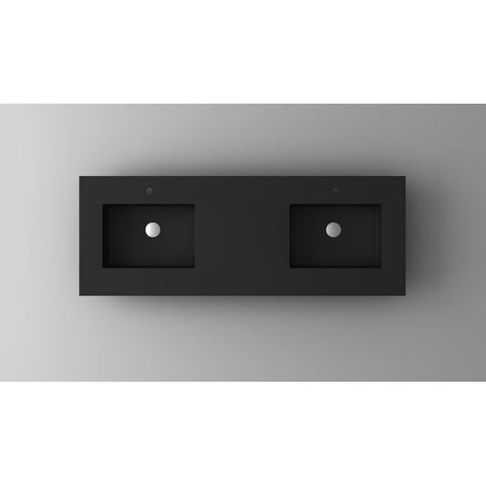 Forever VIVA Stone 60" Matte Black Solid Surface Countertop with Double Integrated Sinks