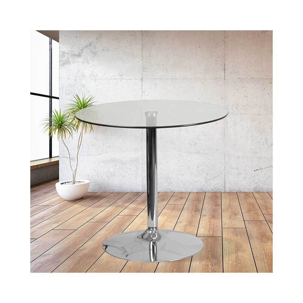 31.5'' Round Glass Table with 29''H Chrome Base