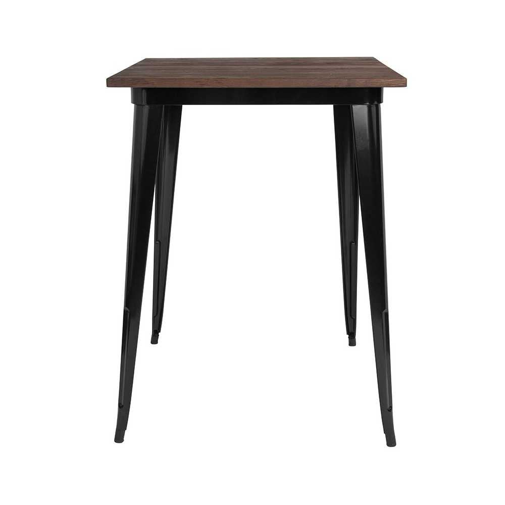 31.5" Square Black Metal Indoor Bar Height Table with Walnut Rustic Wood Top