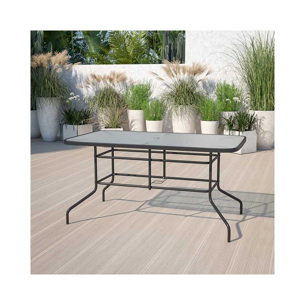 31.5" x 55" Rectangular Tempered Glass Metal Table