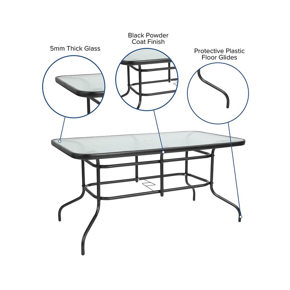 31.5" x 55" Rectangular Tempered Glass Metal Table