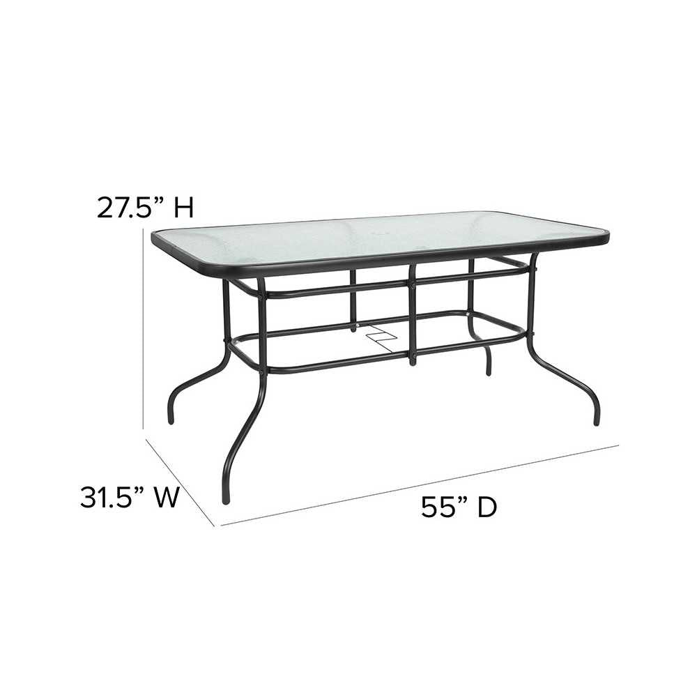 31.5" x 55" Rectangular Tempered Glass Metal Table