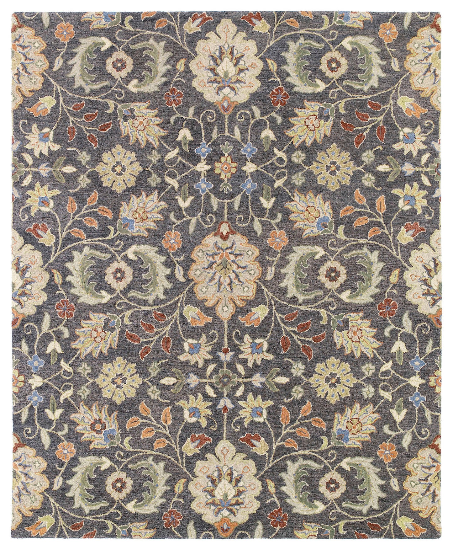 Kaleen Helena Collection Charcoal Background Beige Runner 2'6" x 8'