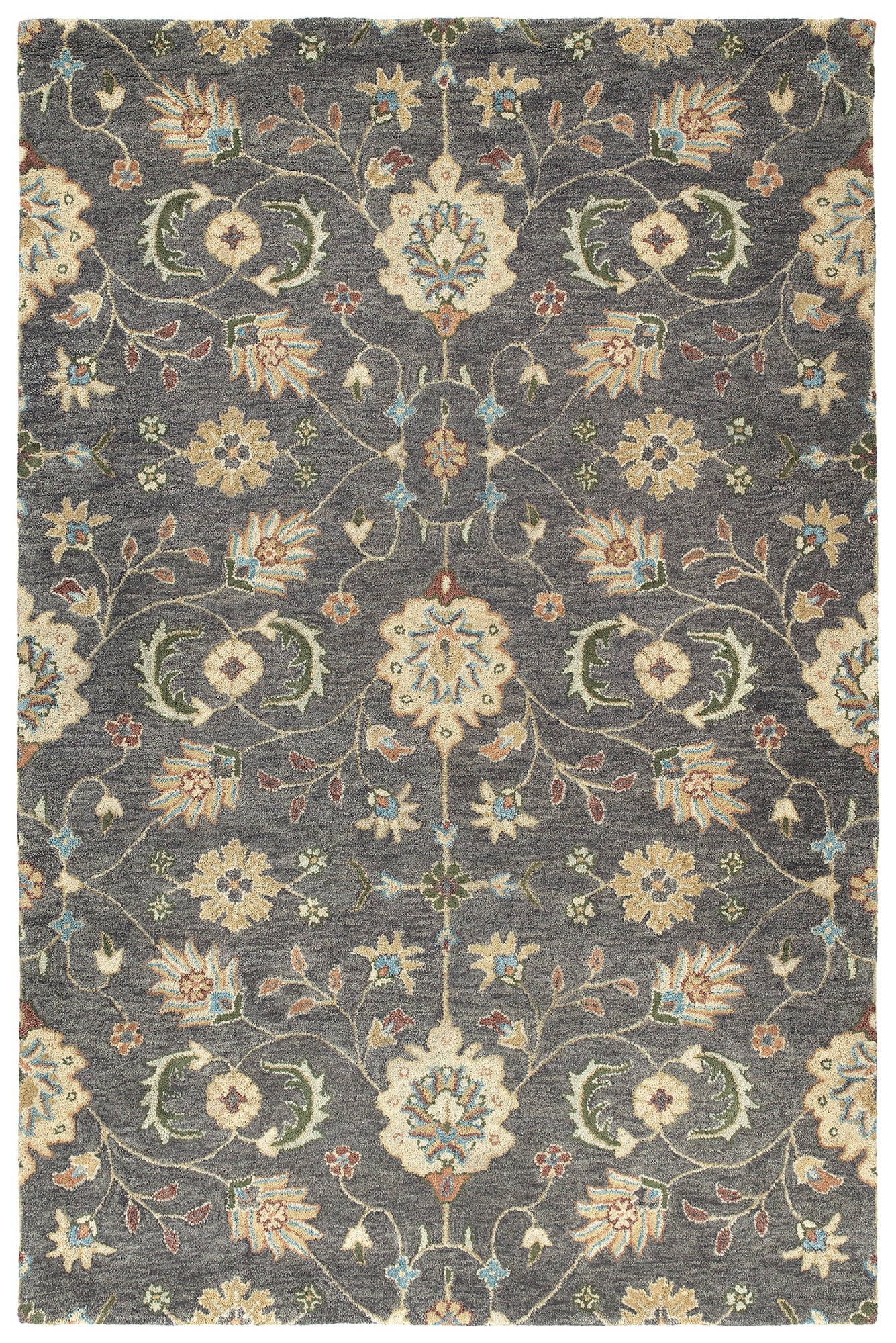 Kaleen Helena Collection Charcoal Background Beige Area Rug 4' x 6'